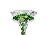 White gold Three-Stone Marquise Cut Diamond Ring with Round with Peridot side stone Pavé Band and Prong Setting_17