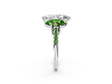 White gold Three-Stone Marquise Cut Diamond Ring with Round with Peridot side stone Pavé Band and Prong Setting_2