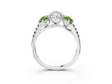 White gold Three-Stone Marquise Cut Diamond Ring with Round with Peridot side stone Pavé Band and Prong Setting_3