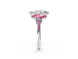 White gold Three-Stone Marquise Cut Diamond Ring with Round with Pink Sapphire side stone Pavé Band and Prong Setting_14
