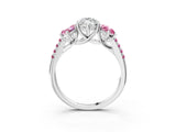 White gold Three-Stone Marquise Cut Diamond Ring with Round with Pink Sapphire side stone Pavé Band and Prong Setting_15