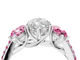 White gold Three-Stone Marquise Cut Diamond Ring with Round with Pink Sapphire side stone Pavé Band and Prong Setting_16