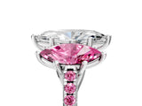 White gold Three-Stone Marquise Cut Diamond Ring with Round with Pink Sapphire side stone Pavé Band and Prong Setting_17