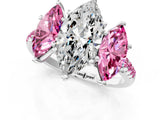 White gold Three-Stone Marquise Cut Diamond Ring with Round with Pink Sapphire side stone Pavé Band and Prong Setting_1