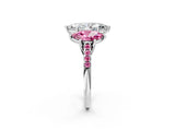 White gold Three-Stone Marquise Cut Diamond Ring with Round with Pink Sapphire side stone Pavé Band and Prong Setting_2
