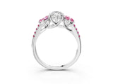 White gold Three-Stone Marquise Cut Diamond Ring with Round with Pink Sapphire side stone Pavé Band and Prong Setting_3
