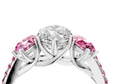White gold Three-Stone Marquise Cut Diamond Ring with Round with Pink Sapphire side stone Pavé Band and Prong Setting_4