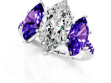 White gold Three-Stone Marquise Cut Diamond Ring with Round with Tanzanite side stone Pavé Band and Prong Setting_1