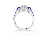 White gold Three-Stone Marquise Cut Diamond Ring with Round with Tanzanite side stone Pavé Band and Prong Setting_3