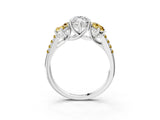 White gold Three-Stone Marquise Cut Diamond Ring with Round with Yellow Sapphire side stone Pavé Band and Prong Setting_15