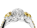 White gold Three-Stone Marquise Cut Diamond Ring with Round with Yellow Sapphire side stone Pavé Band and Prong Setting_16