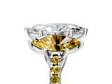 White gold Three-Stone Marquise Cut Diamond Ring with Round with Yellow Sapphire side stone Pavé Band and Prong Setting_17