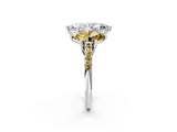 White gold Three-Stone Marquise Cut Diamond Ring with Round with Yellow Sapphire side stone Pavé Band and Prong Setting_2