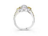 White gold Three-Stone Marquise Cut Diamond Ring with Round with Yellow Sapphire side stone Pavé Band and Prong Setting_3