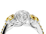 White gold Three-Stone Marquise Cut Diamond Ring with Round with Yellow Sapphire side stone Pavé Band and Prong Setting_4