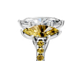 White gold Three-Stone Marquise Cut Diamond Ring with Round with Yellow Sapphire side stone Pavé Band and Prong Setting_5