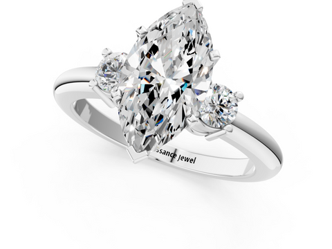 White gold Three-Stone Marquise Cut Diamond Solitaire with Prong Setting and Classic Band_46