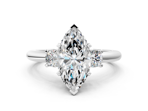 White gold Three-Stone Marquise Cut Diamond Solitaire with Prong Setting and Classic Band_47