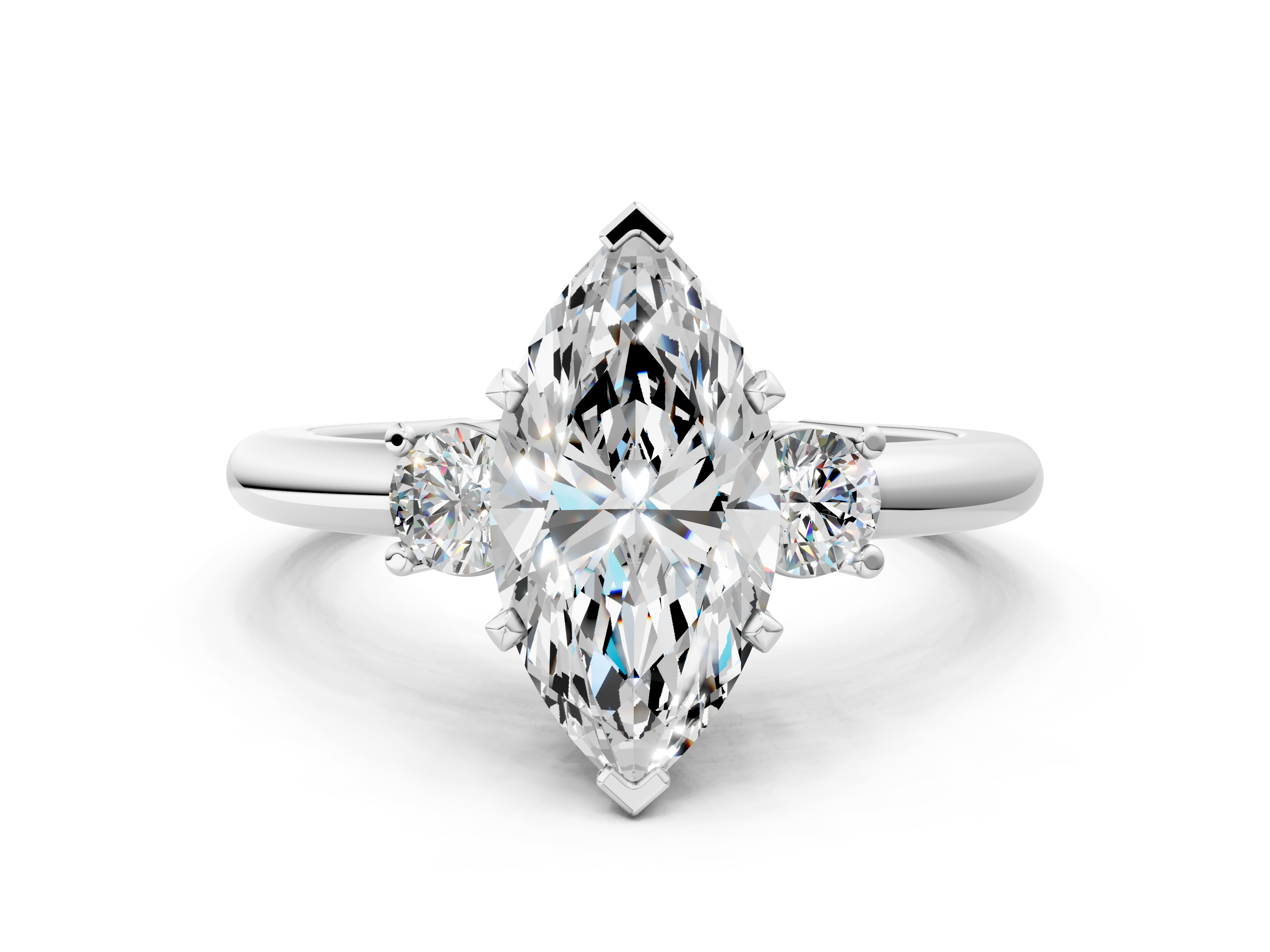 White gold Three-Stone Marquise Cut Diamond Solitaire with Prong Setting and Classic Band_51