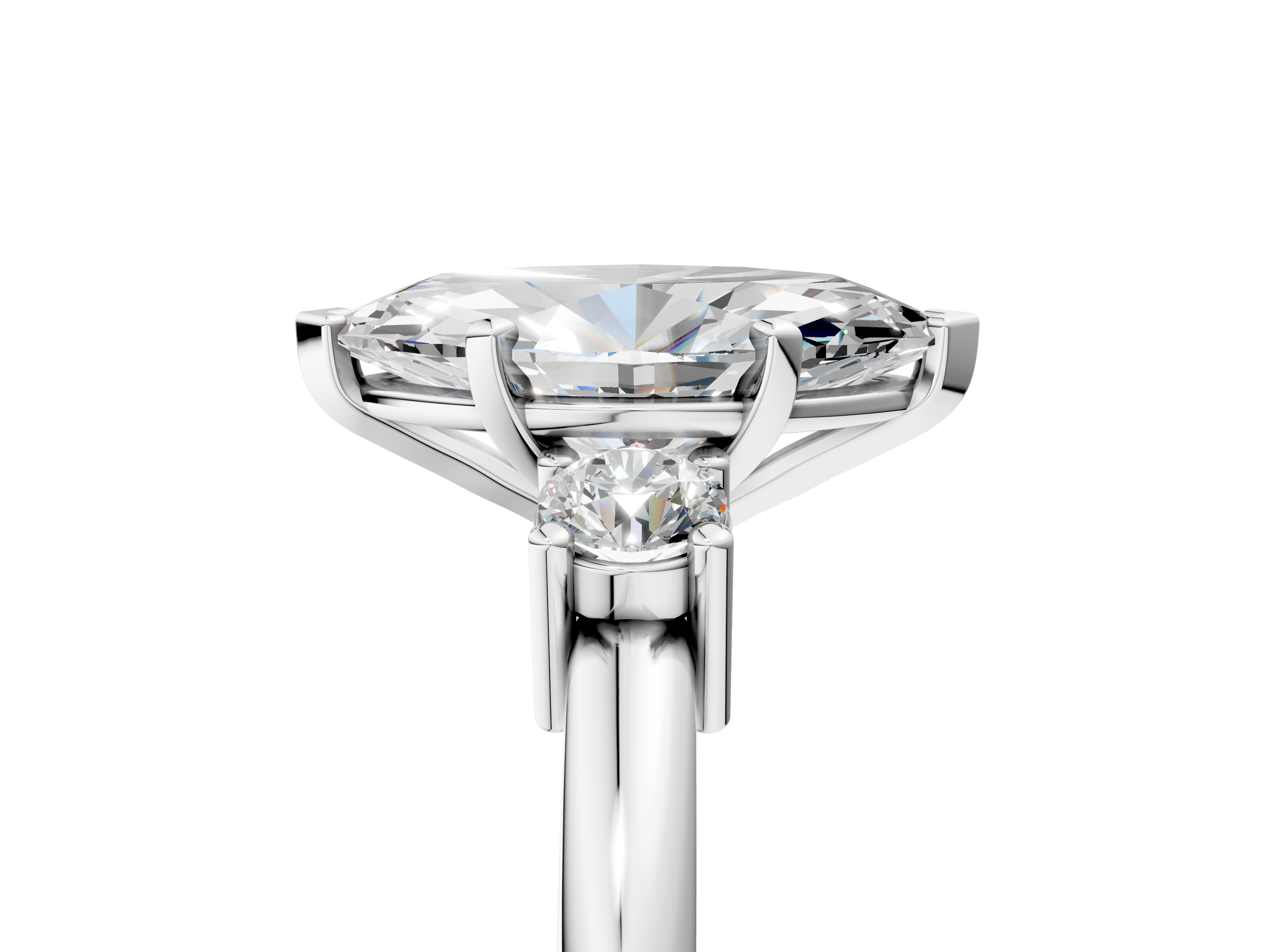 White gold Three-Stone Marquise Cut Diamond Solitaire with Prong Setting and Classic Band_56