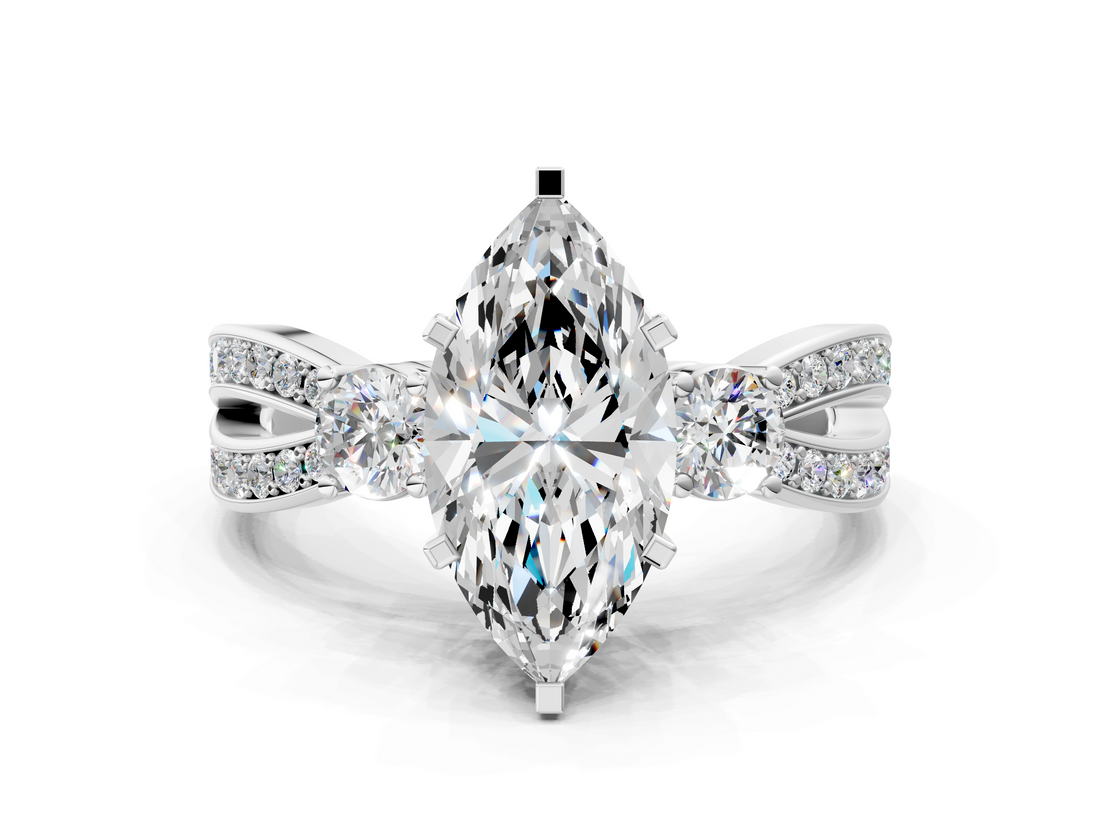 White gold Three-Stone Marquise Cut Diamond Twist Band with Prong Setting_77