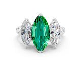 White gold Three-Stone Marquise Cut Emerald Braided Band Ring with Four-Prong Setting_12