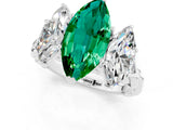 White gold Three-Stone Marquise Cut Emerald Braided Band Ring with Four-Prong Setting_13