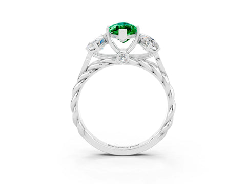 White gold Three-Stone Marquise Cut Emerald Braided Band Ring with Four-Prong Setting_15