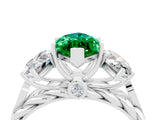 White gold Three-Stone Marquise Cut Emerald Braided Band Ring with Four-Prong Setting_16