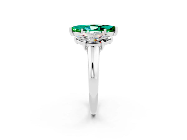 Platinum Three-Stone Marquise Cut Emerald Engagement Ring with Prong Setting
