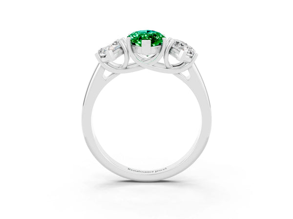 Platinum Three-Stone Marquise Cut Emerald Engagement Ring with Prong Setting