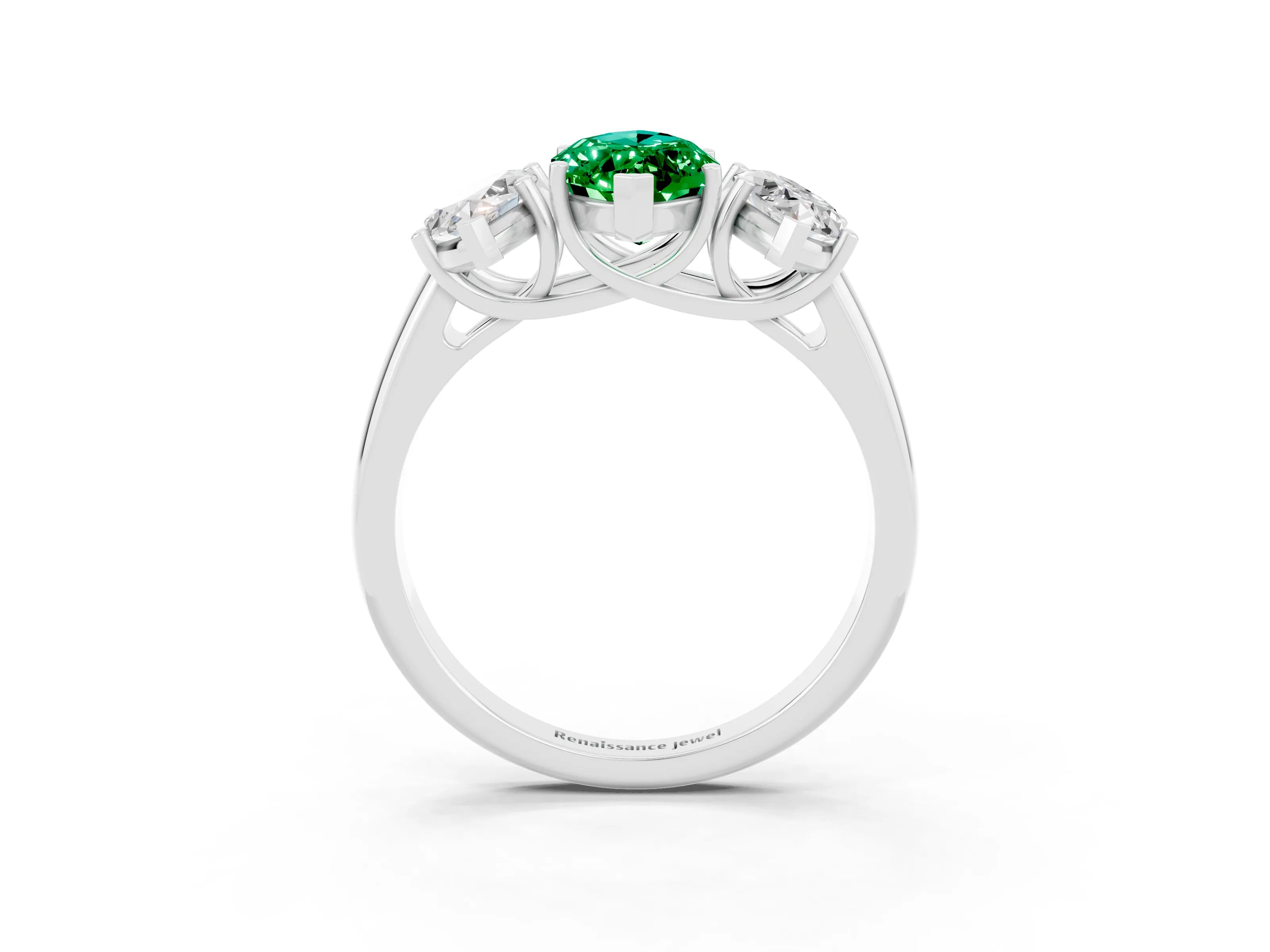 White gold Three-Stone Marquise Cut Emerald Engagement Ring with Prong Setting_3