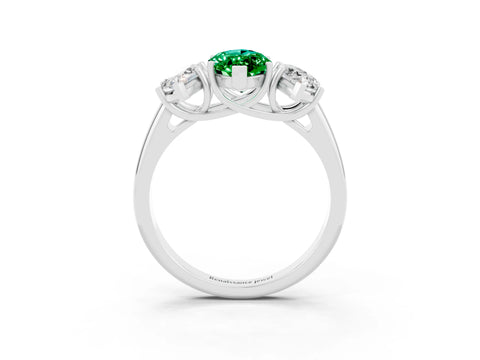 White gold Three-Stone Marquise Cut Emerald Engagement Ring with Prong Setting_3