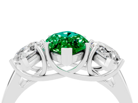 White gold Three-Stone Marquise Cut Emerald Engagement Ring with Prong Setting_4