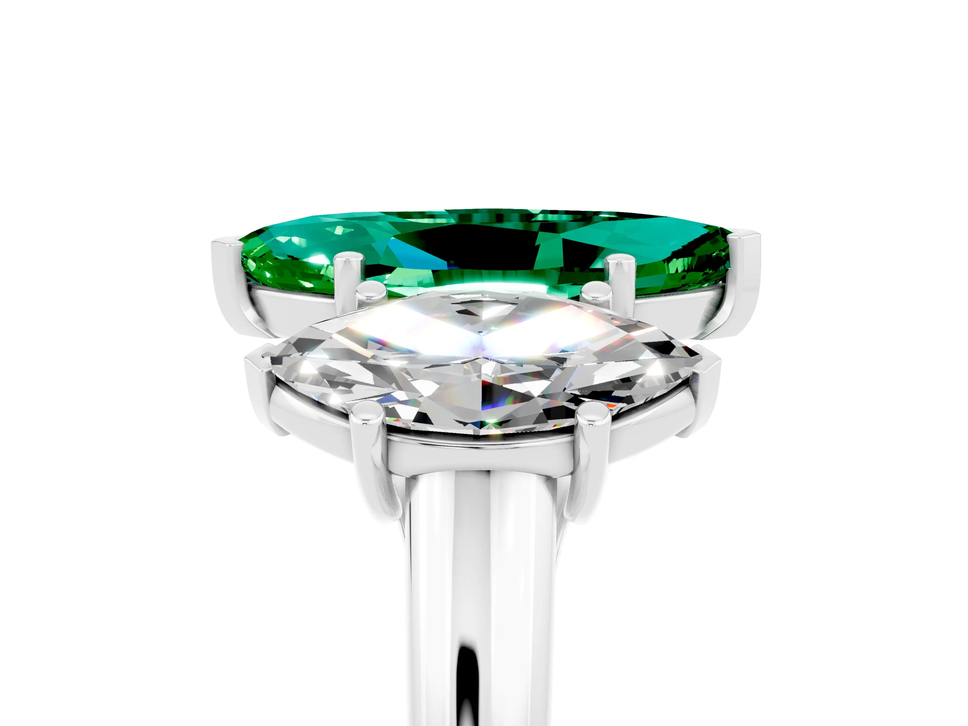 White gold Three-Stone Marquise Cut Emerald Engagement Ring with Prong Setting_5