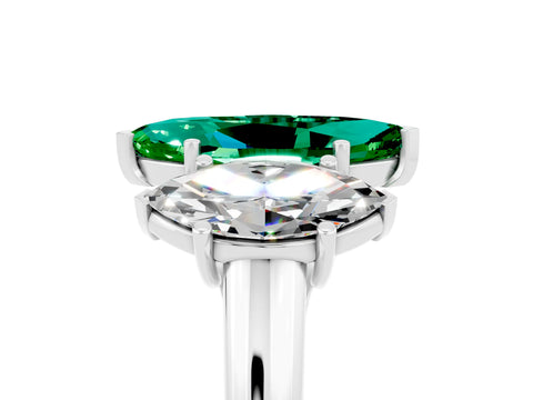 White gold Three-Stone Marquise Cut Emerald Engagement Ring with Prong Setting_5