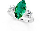 White gold Three-Stone Marquise Cut Emerald Pavé Band with Four-Prong Setting_1