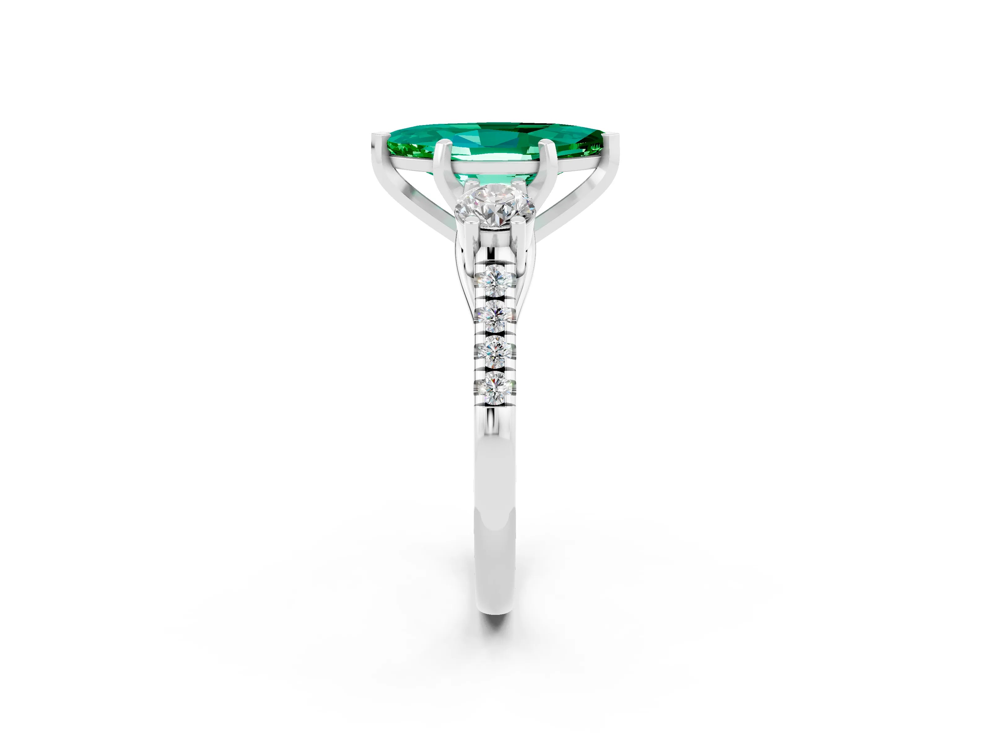White gold Three-Stone Marquise Cut Emerald Pavé Band with Four-Prong Setting_2