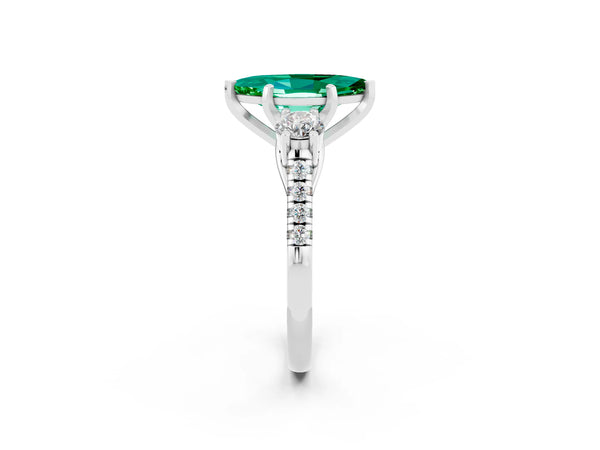 Platinum Three-Stone Marquise Cut Emerald Pavé Band with Four-Prong Setting