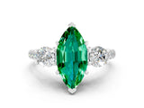 White gold Three-Stone Marquise Cut Emerald Pavé Band with Four-Prong Setting