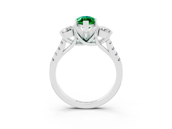 White gold Three-Stone Marquise Cut Emerald Pavé Band with Four-Prong Setting