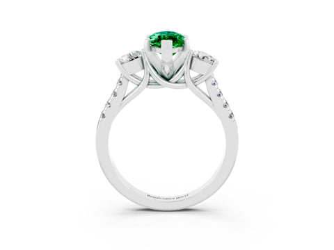 White gold Three-Stone Marquise Cut Emerald Pavé Band with Four-Prong Setting_3
