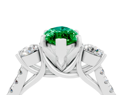 White gold Three-Stone Marquise Cut Emerald Pavé Band with Four-Prong Setting_4