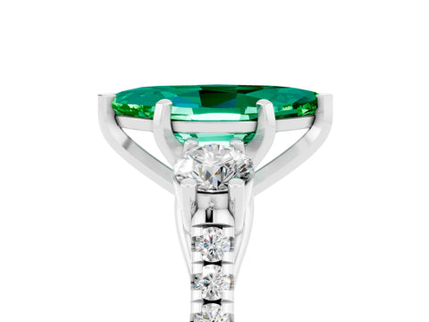 White gold Three-Stone Marquise Cut Emerald Pavé Band with Four-Prong Setting_5
