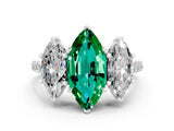 White gold Three-Stone Marquise Cut Emerald Ring with Pavé Band and Prong Setting_12