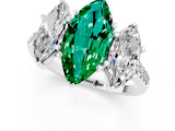White gold Three-Stone Marquise Cut Emerald Ring with Pavé Band and Prong Setting_13