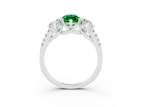 White gold Three-Stone Marquise Cut Emerald Ring with Pavé Band and Prong Setting_15