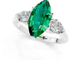 White gold Three-Stone Marquise Cut Emerald Ring with Pear Side Stones and Four-Prong Setting_1