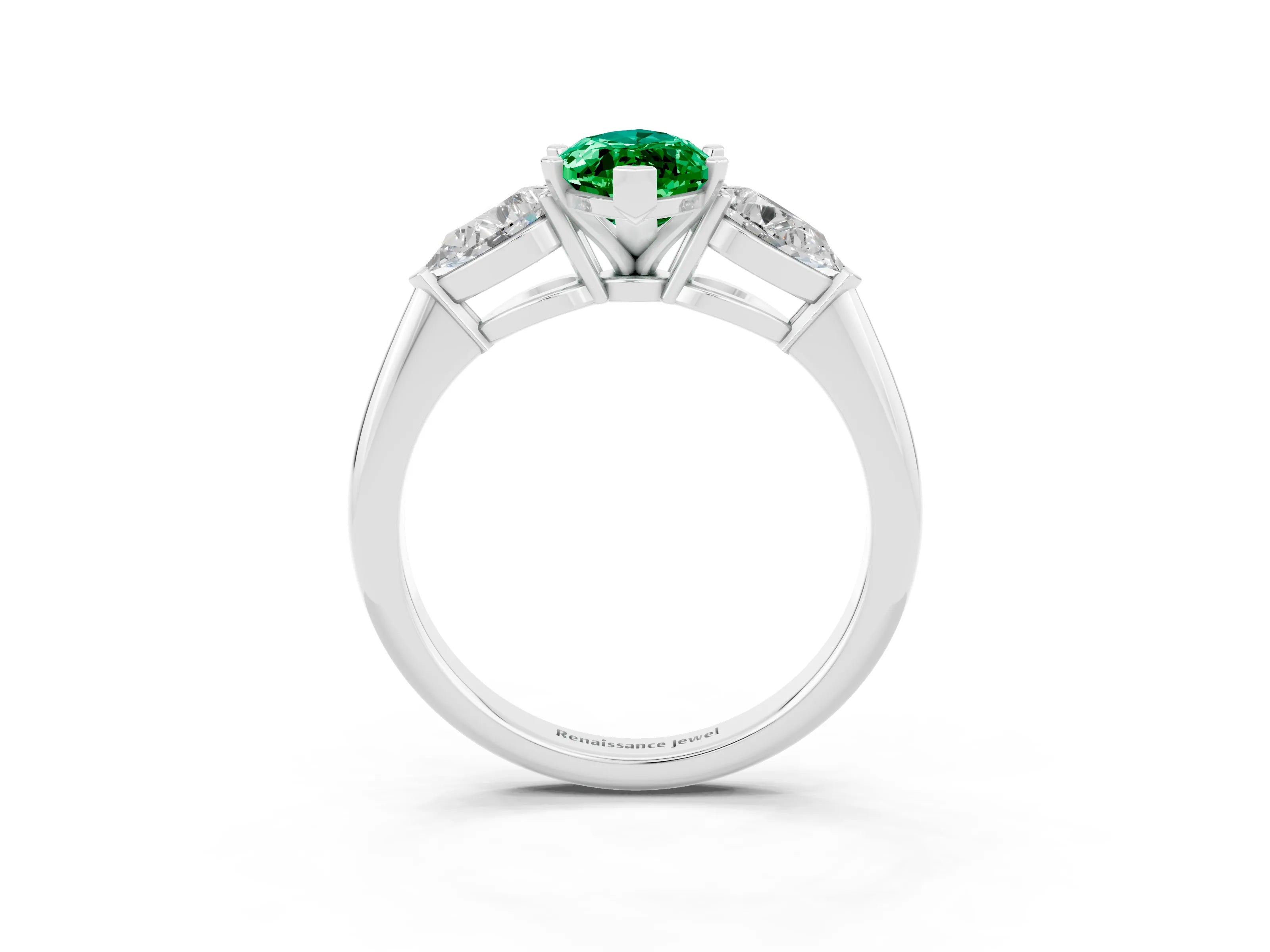 White gold Three-Stone Marquise Cut Emerald Ring with Pear Side Stones and Four-Prong Setting_3