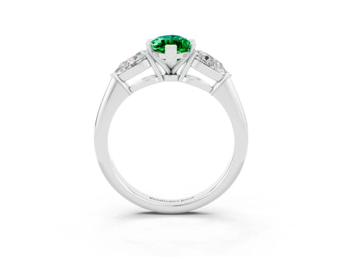 White gold Three-Stone Marquise Cut Emerald Ring with Pear Side Stones and Four-Prong Setting_3